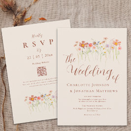 Invitación Código QR de Boho Fall Wildflower Beige Terracotta