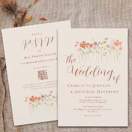 Invitación Código QR de Boho Fall Wildflower Beige Terracotta