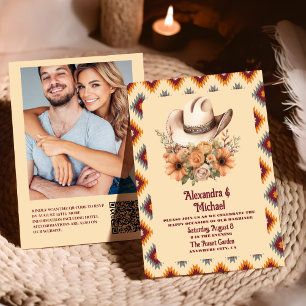 Invitación Código Qr de Boho Floral Western Boda