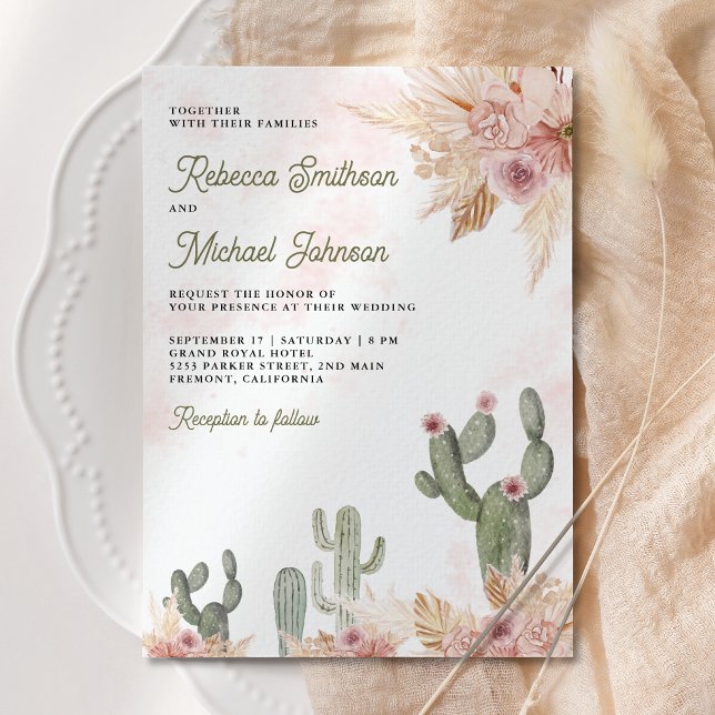 Invitación Código QR de Cactus de Pampas Floral Rosa para Bod (Subido por el creador)