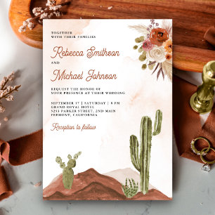 Invitación Código QR de Cactus Floral de Terracota Foto Boda