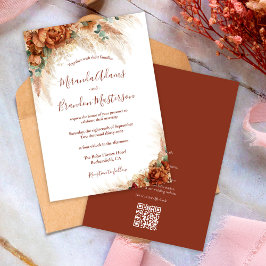 Invitación Código QR de Caligrafía Floral Elegante Boda Boho