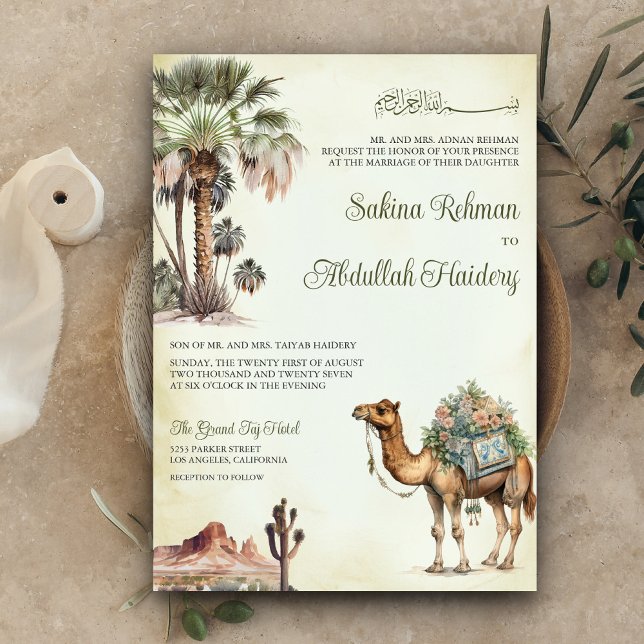 Invitación Código QR de camello del desierto de palmeras árab (Subido por el creador)