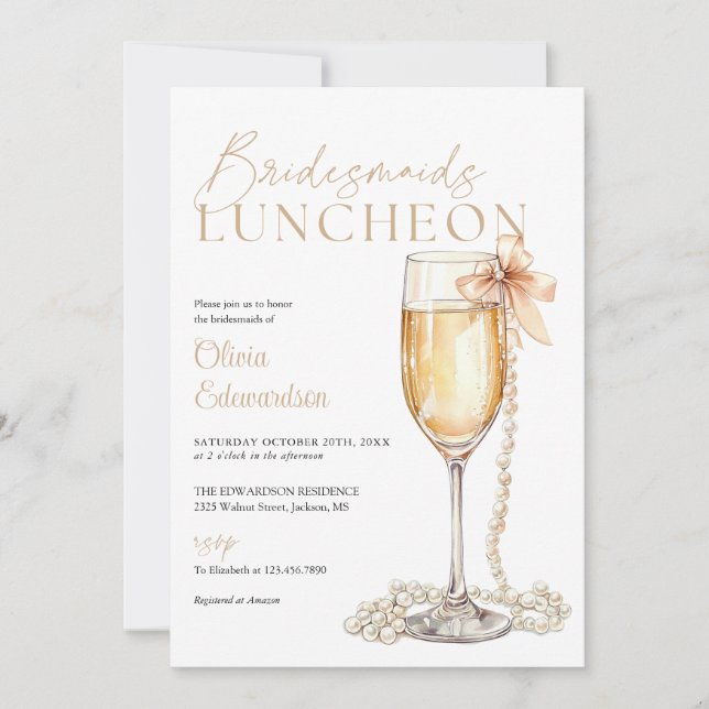 Invitación Código QR de champán para almuerzo de damas de hon (Anverso)