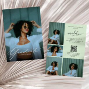 Invitación Código QR de Collage de Fotos Fiesta de Graduación