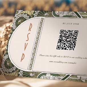 Invitación Código QR de confirmación de boda Arte Nouveau vin