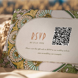 Invitación Código QR de confirmación de boda Arte Nouveau vin
