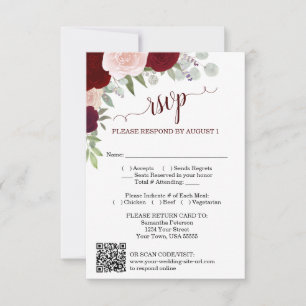 Invitación Código QR de Confirmación de Boda Boho Rosas Rubor