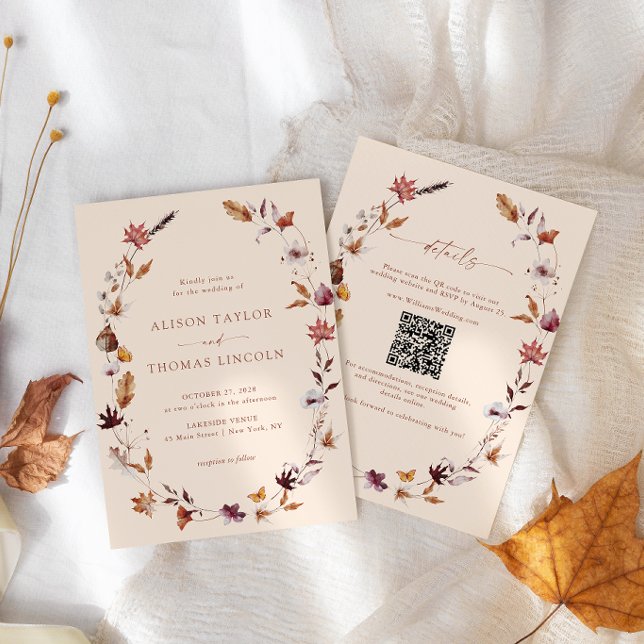 Invitación Código QR de Corona de Hojas de Terracota de Otoño (Subido por el creador)
