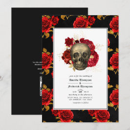 Invitación Código QR de cráneo floral RSVP boda gótica