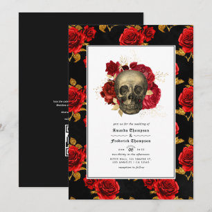 Invitación Código QR de cráneo floral RSVP boda gótica