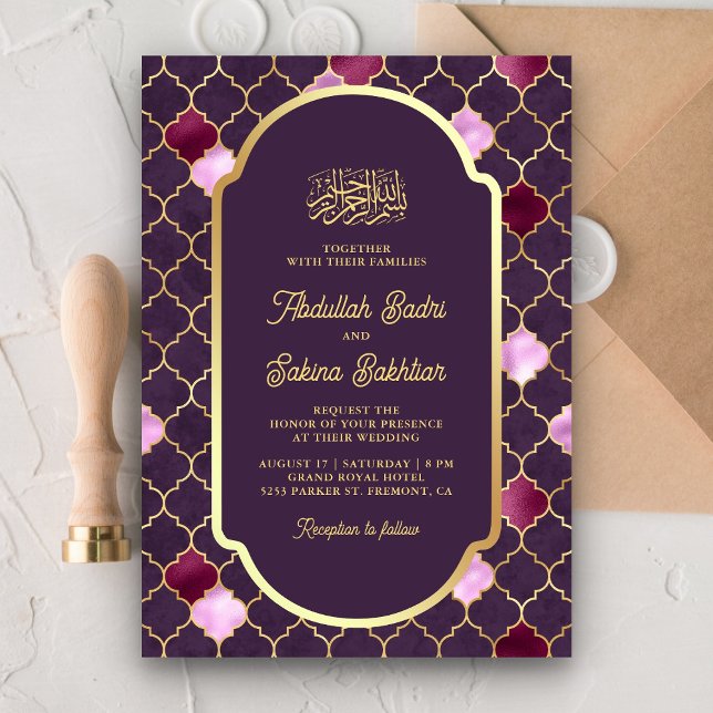 Invitación Código QR de Cuatro Hojas Morado Marroquí para Bod (Subido por el creador)