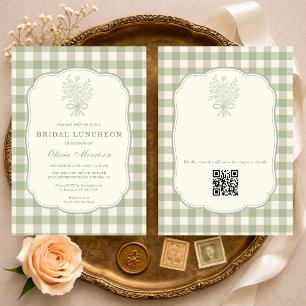 Invitación Código QR de desayuno nupcial con lazo floral de g