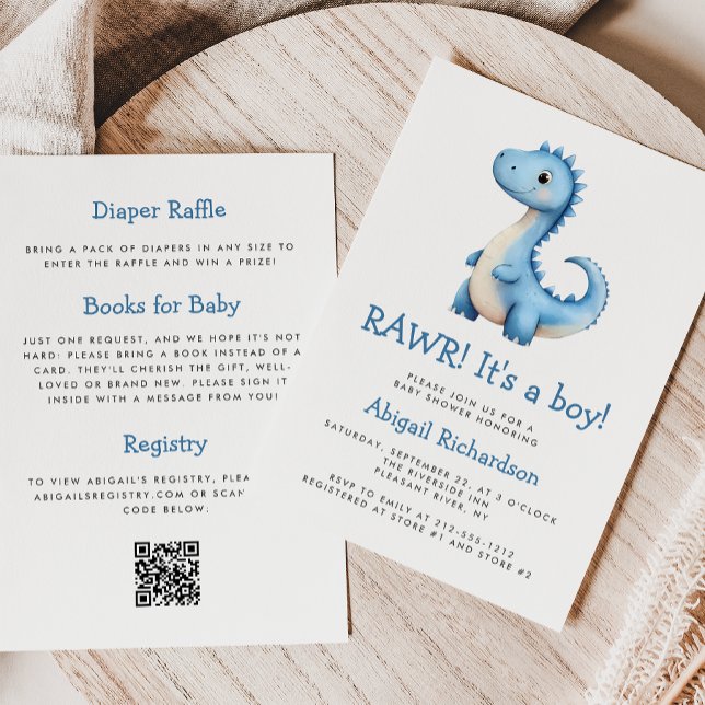 Invitación Código QR de Dinosaurio Azul Lindo para Baby Showe (Subido por el creador)