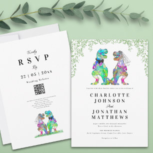 Invitación Código QR de Dinosaurios Temático Boda