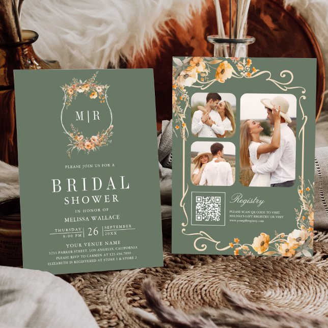 Invitación Código QR de ducha de novia verde salvia de flor s (Subido por el creador)