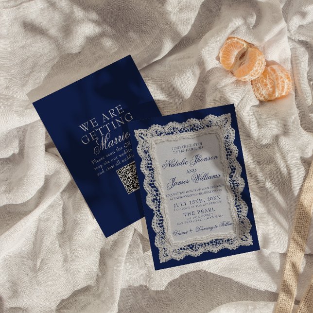 Invitación Código QR de encaje azul real de dinero antiguo pa (Subido por el creador)