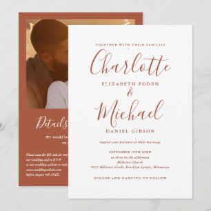 Invitación Código QR de escritura elegante de terracota Foto 
