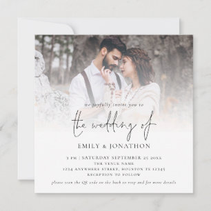 Invitación Código QR de Escritura Moderna Foto Boda Cuadrado