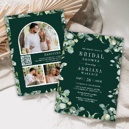 Invitación Código QR de eucalipto Verde Esmeralda para Desped