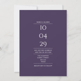 Invitación Código QR de fecha Boda púrpura minimalista