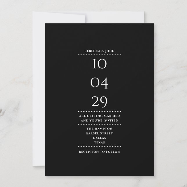 Invitación Código QR de fecha de Boda blanco y negro minimali (Anverso)