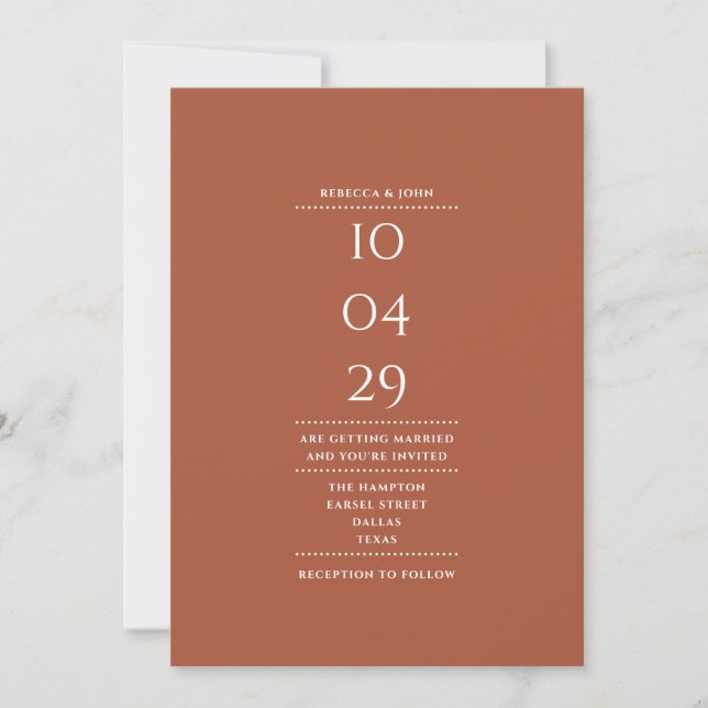 Invitación Código QR de fecha de boda de terracota minimalist (Anverso)