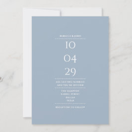 Invitación Código QR de fecha de boda minimalista azul polvor