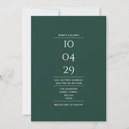 Invitación Código QR de fecha de Boda verde esmeralda minimal