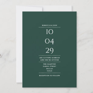 Invitación Código QR de fecha de Boda verde esmeralda minimal