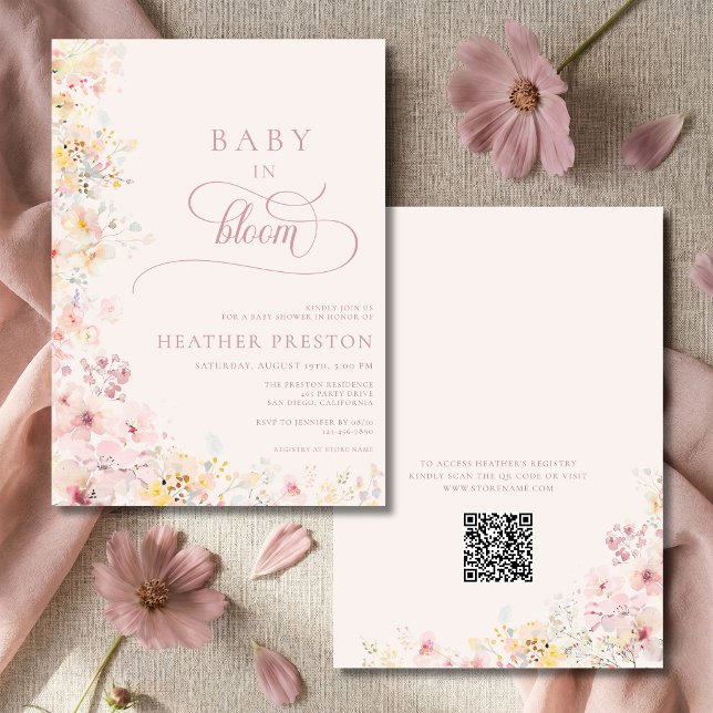 Invitación Código QR de Fiesta de Bebé Rosa Bebé en Flor (Subido por el creador)