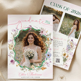 Invitación Código QR de fiesta de graduación Flor silvestre