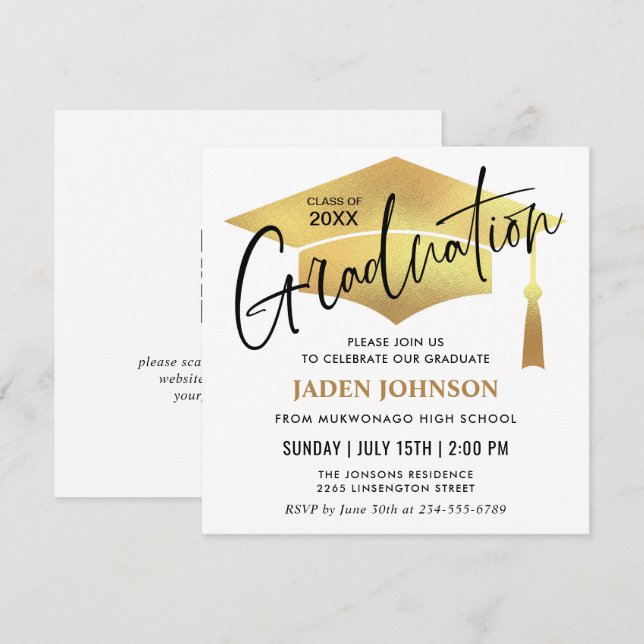 Invitación Código QR de fiesta de graduación simple moderno (Anverso / Reverso)