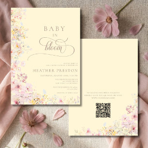 Invitación Código QR de Flor Silvestre Amarilla para Baby Sho