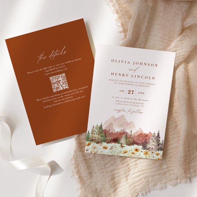 Invitación Código QR de flor silvestre de Boda rústico (Subido por el creador)