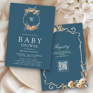 Invitación Código QR de Flor Silvestre de Otoño Baby Shower A