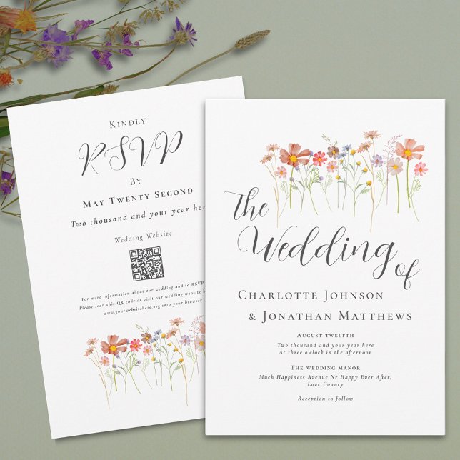 Invitación Código QR de Flor Silvestre de Otoño Boho (Boho fall Wildflower floral Wedding qr code invitation)