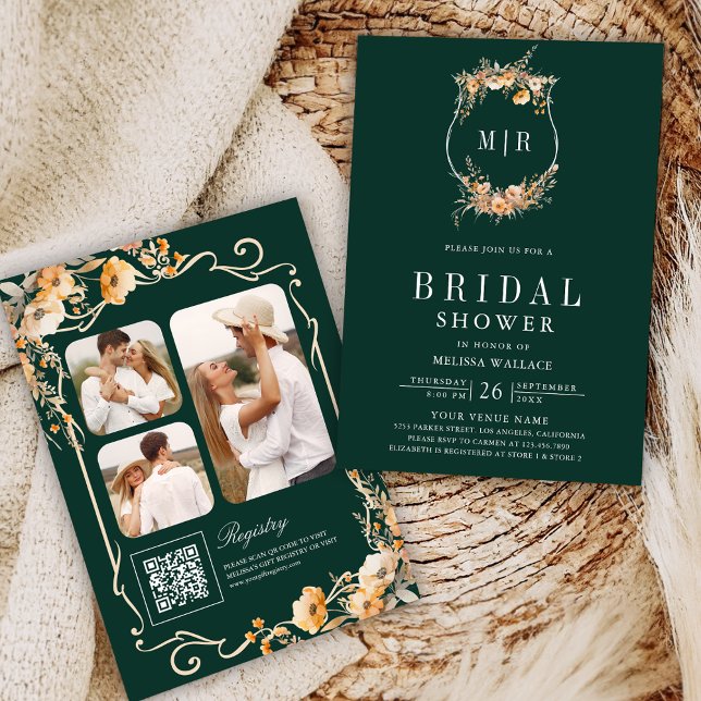 Invitación Código QR de Flor Silvestre Verde Esmeralda para D (Subido por el creador)