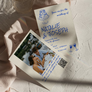 Invitación Código QR de foto Arcos de pastel azules dibujados