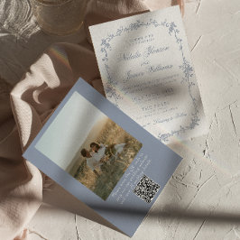Invitación Código QR de Foto Botánica Floral Azul Polvoriento
