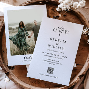 Invitación Código QR de Foto Botánica Minimalista para Boda