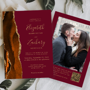 Invitación Código QR de Foto Burgundy Ágata Naranja Quemada B