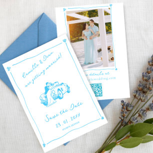Invitación Código QR de foto de aviso de salvación azul dibuj
