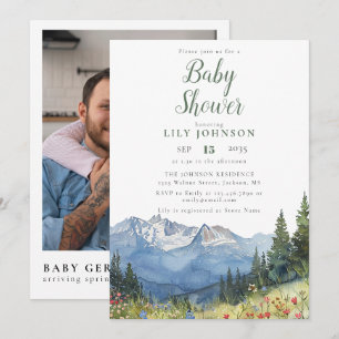 Invitación Código QR de foto de baby shower de flores silvest