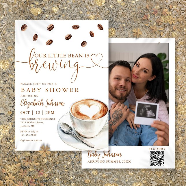 Invitación Código QR de foto de baby shower de preparación de (Coffee Brewing Baby Shower Photo QR Code Invitation)
