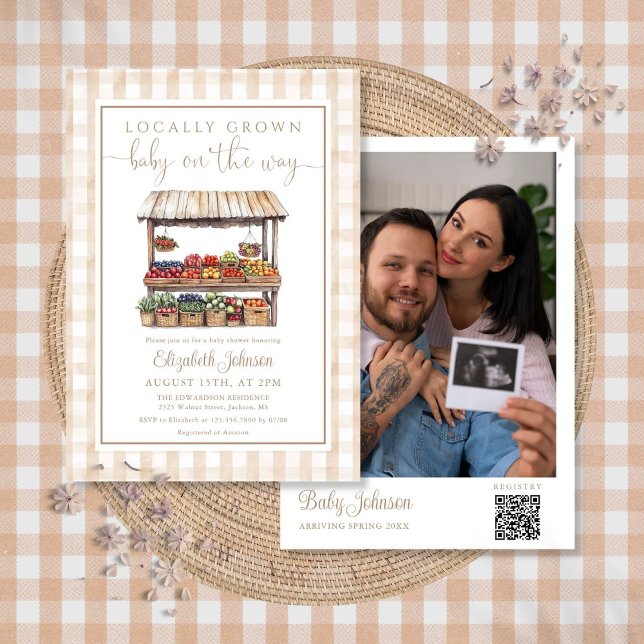 Invitación Código QR de foto de Baby Shower neutral de crecim (Locally Grown Neutral Baby Shower Photo QR Code Invitation)