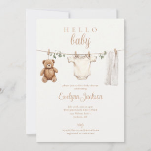 Invitación Código QR de foto de baby shower neutral de ropa t