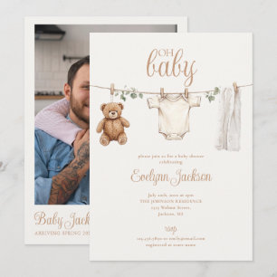 Invitación Código QR de foto de baby shower neutral de tended