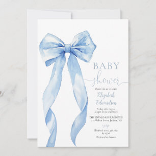 Invitación Código QR de foto de Baby Shower Niño con Lazo Azu