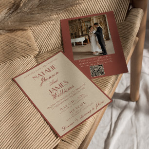 Invitación Código QR de foto de boda antiguo de cobre de Aubu